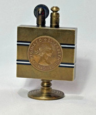 Vtg Brass Table Lighter 1965 British Penny Design Square Stacked Metal Sparks picture