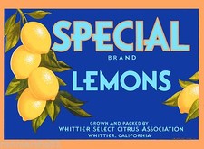 Whittier Los Angeles California Special Lemon Citrus Fruit Crate Label Print picture