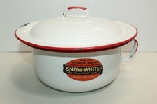 Vintage White & Red Snow-White Titanium Enamel Sauce Pan with Lid picture