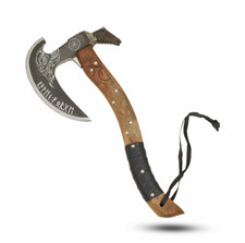 Medieval Warrior Engraved Etched Norse Runes Axe Horse Head Poll w/Leather Grip picture