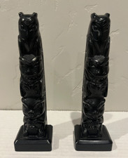 2 Vintage BOMA Canada Totem Raven Desk Curio Souvenir Black Native 7” Statue LOT picture