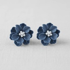 Blue Floral Pearl Ear Studs and Clips picture