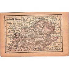 Antique 1889 Map of Kentucky & Tennessee 1889 Pocket Map Engraving SAG4-H3 picture