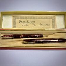 Conway Stewart Dinkie 550 Pen set. 14k gold nib.  Marbled burgundy/dijon streaks picture