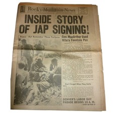 Vintage 1945 Rocky Mountain News Newspaper WWII Japan Surrender USS Missouri picture