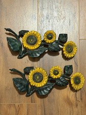 Sunflower Cast Iron Wall Shelf Holder Plants Nature Green Yellow Set of 2 picture