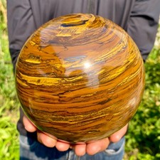 8.48LB Natural Large Gold Tiger’s Eye Stone Quartz Crystal Sphere Specimen Reiki picture