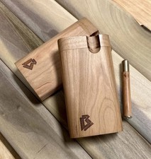 American Cherry Wood 3.5” Dugout Stash Box w Bat/One Hitter Pipe Made In The USA picture