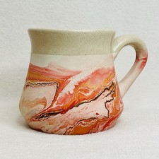 Vtg Nemadji Pottery HandMade Orange Stamp Native American Boho Marbled Mug Boho picture