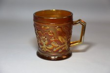 Marigold Carnival Glass Mug ~ Bird On Branch Handled Glass picture