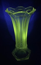 Antique Heisey “Crystal” Manganese Glass Tall 12” Vase Fluted 6 Sides Trademark picture
