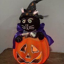 Fiber Optic Black Cat Wizard Hat Cape in Pumpkin 12