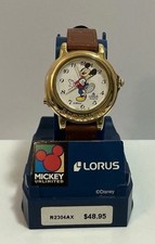 LORUS DISNEY MICKEY MOUSE MELODY WATCH GOLD TONE LEATHER BAND MICKEY MOUSE MARCH picture