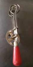 Vintage A&J Egg Beater Manual Crank Hand Mixer Blender Steel Red Handle USA picture