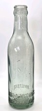 Vintage Soda Works Clear Embossed Glass Soda Bottle Riverside CA picture