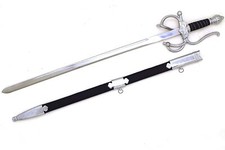 Medieval Warrior Black Handle Rapier Sword with Matching Scabbard picture