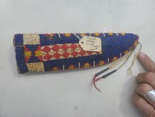 Lg Atq NA Glass Beaded Pawnee Knife Sheath 1800s Sinew Sewn Full Provenance** picture