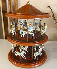The Danbury Mint Carousel Figurine Wooden Base Hanging Horses Wood Metal 1990s picture