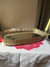 Vintage Gold-Tone Filigree Mirrored Vanity Tray picture