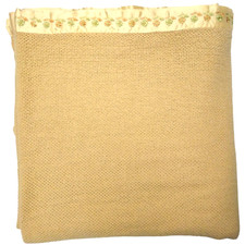 Vtg Thermal Blanket Embroidered Satin Edge Golden Yellow Double 80x85 picture