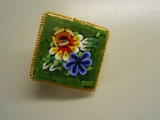 Vintage Micro Mosaic Square/Triangle Brooch - Italy - Flowers on Olive Green picture