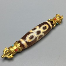 Tibetan Filed Silver-Inlaid 5-Eye Lightning Horseshoe Weathering Old Dzi B558 picture