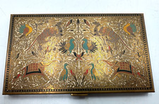 Vintage 1940s Volupte USA Persian Rug Enamel Gold Animal Design Cigarette Case picture