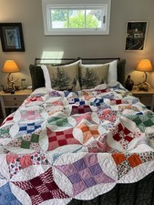 Vintage “Glorified Nice Patch Quilt” With Scalloped Edges, Approx. 76” x 84” picture