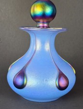 Signed Igor MULLER Fusion Z Studio Art Glass Blue Iridescent Perfume Bottle picture