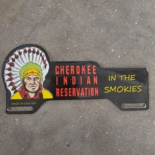 VINTAGE INDIAN IN THE SMOKIES OLD US GASOLINE OIL GAS PUMP ENAMEL PORCELAIN SIGN picture