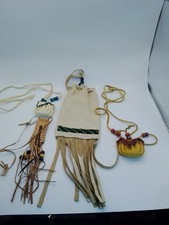 Vtg K.D. Fast Horse Native American Leather Medicine Bag Pouch & Pouches W/Beads picture