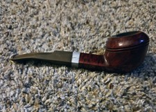 Vintage Imported Briar Wood Smoking Pipe Silver Nickel Band Square Shank Saddle picture