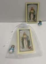 An Offering To Mary Laminated Holy Cards & 2 Mary Figurines Religious Religion picture