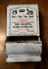 Vintage WICHITA KS DESICCATING CO Rendering Tin Match Holder DEAD ANIMAL REMOVAL picture