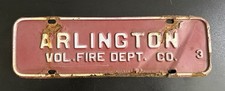 Vintage Arlington Volunteer Fire Department Tag License Plate Topper picture