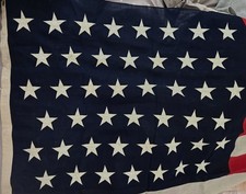 Antique 45 Star Sewn Cotton Bunting US American Flag Large 5x8 Stitched Stars picture