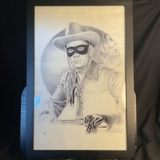 The Lone Ranger Framed Cover Graphite B&W Art SIGNED BY Unknown Illustrator picture