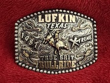Bull Riding X~Treme Rodeo Champion Trophy Buckle☆Lufkin Texas True Grit☆1987☆280 picture
