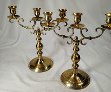 Vintage Brass 3 Arm Candlesticks Pair 12