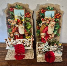Antique Raphael Tuck 3D Pop-Up Xmas Cards Santa Standee Honeycomb Pair Germany picture