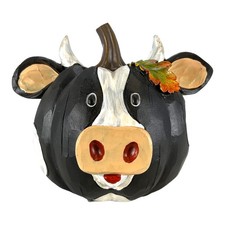 Black White Fall Harvest Cow That Looks Like A Pumpkin Figurine 4.7 Inch Resin picture
