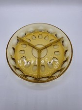 Vintage Amber Relish Dish Indiana Glass Thumbprint Pattern 3 Sections MCM Retro picture