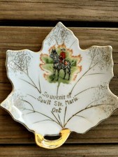 VTG SAULT STE MARIE ONTARIO CANADA SOUVENIR MAPLE LEAF TRINKET DISH 4.5