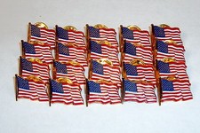 LOT OF 20 - USA Waving Flag Lapel/Hat Pins, Tie Tack~ Gold Tone w/Resin Filling  picture