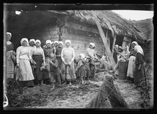 Photo:Poland 1920s Flax Husking Bee Peasant Farmyard Women Children picture