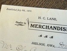 Antique 1903 Sheldon Iowa H.C. LANE Merchandise Letterhead EST. 1872 picture