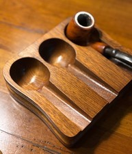 Vintage Wood Three (3) Pipe Rest Holder Display, MCM Tobacciana *Read picture