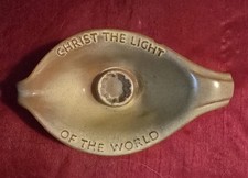 Frankoma “Christ Light Of The World” Candle Holder Oral Roberts 1971 Desert Gold picture