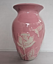 Vintage Pink Ceramic Teleflora Gift Vase With Embossed Hummingbird & Flower Desi picture