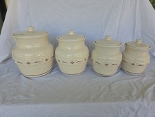 8pc Longaberger WOVEN TRADITIONS Pottery RED Canister Set w/Lids USA RETIRED picture